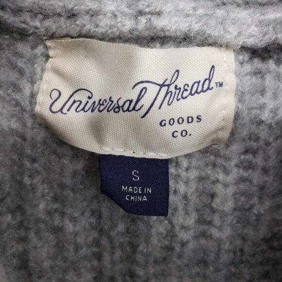 Universal Thread Chunky Ribbed Knit Cardigan Sweater S Attached Scarf  Gray - Picture 13 of 14